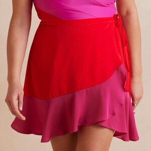 Summersalt Beach to Brunch Wrap Skirt Short Lava Hibiscus Pink Red Ruffle Swim M